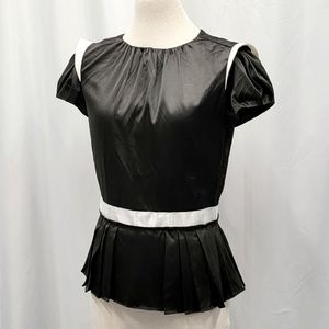 NEW NWT Corporate Summer goth Wednesday Addams Family Peplum Satin Blouse Top !